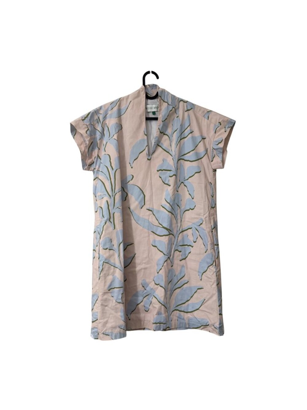 Brooke Wright Beige Blue Floral Botanical Short Sleeve Dress Womens Small